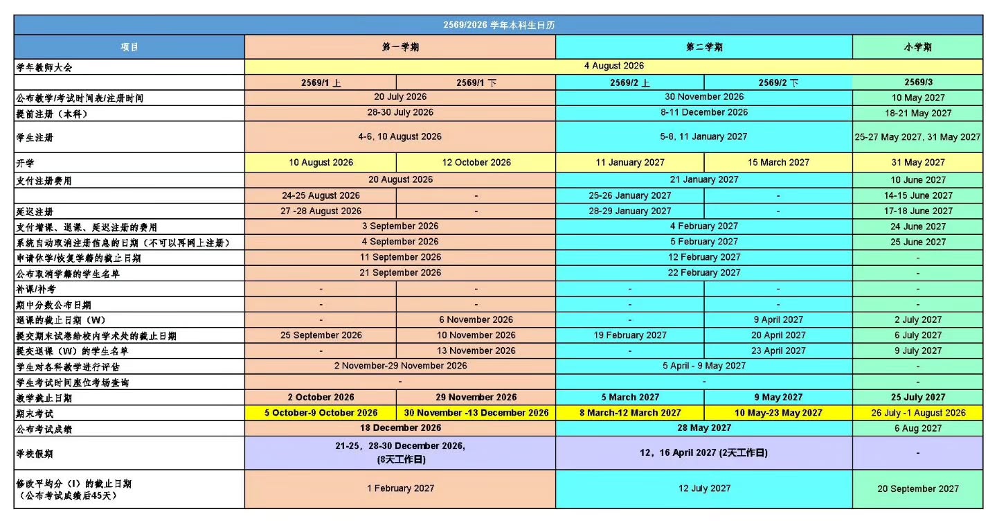 博仁大学发布2569/2026学年本科校历